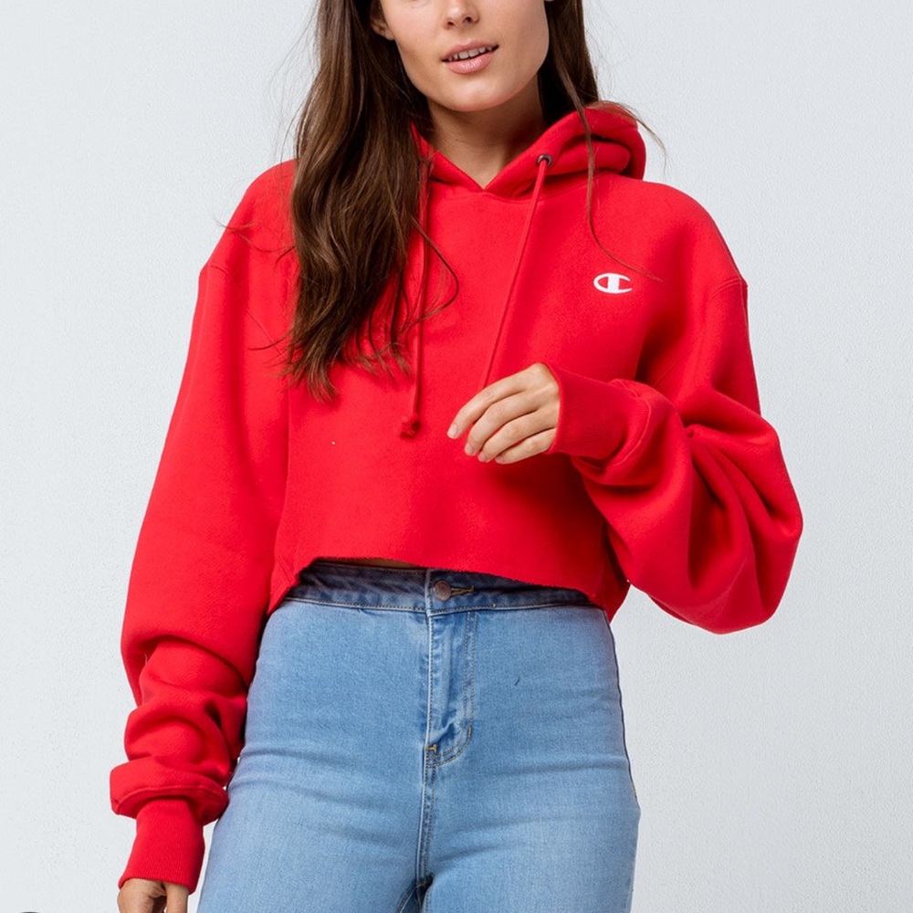 CHAMPION Reverse Weave Red Womens Crop Hoodie